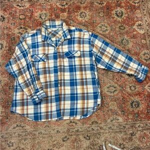 Gloria Vanderbilt Blue White Brown Plaid Button-Front Tunic Shirt